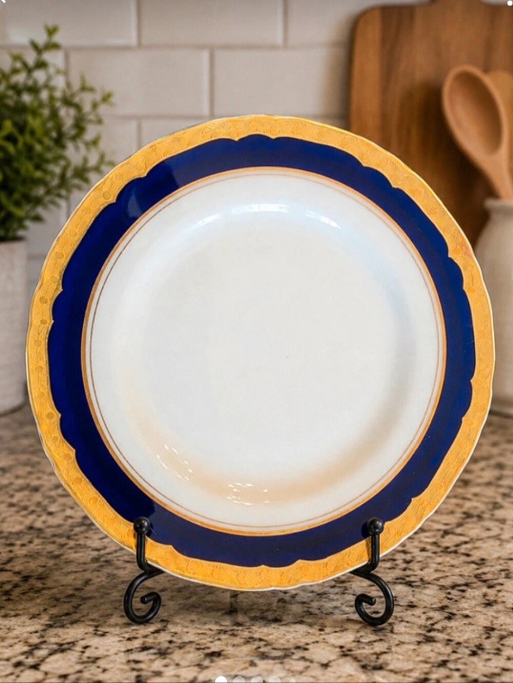 Royal Worcester Aston England Blue Gold Rim Fine Bone China 8" Salad Plate Dish